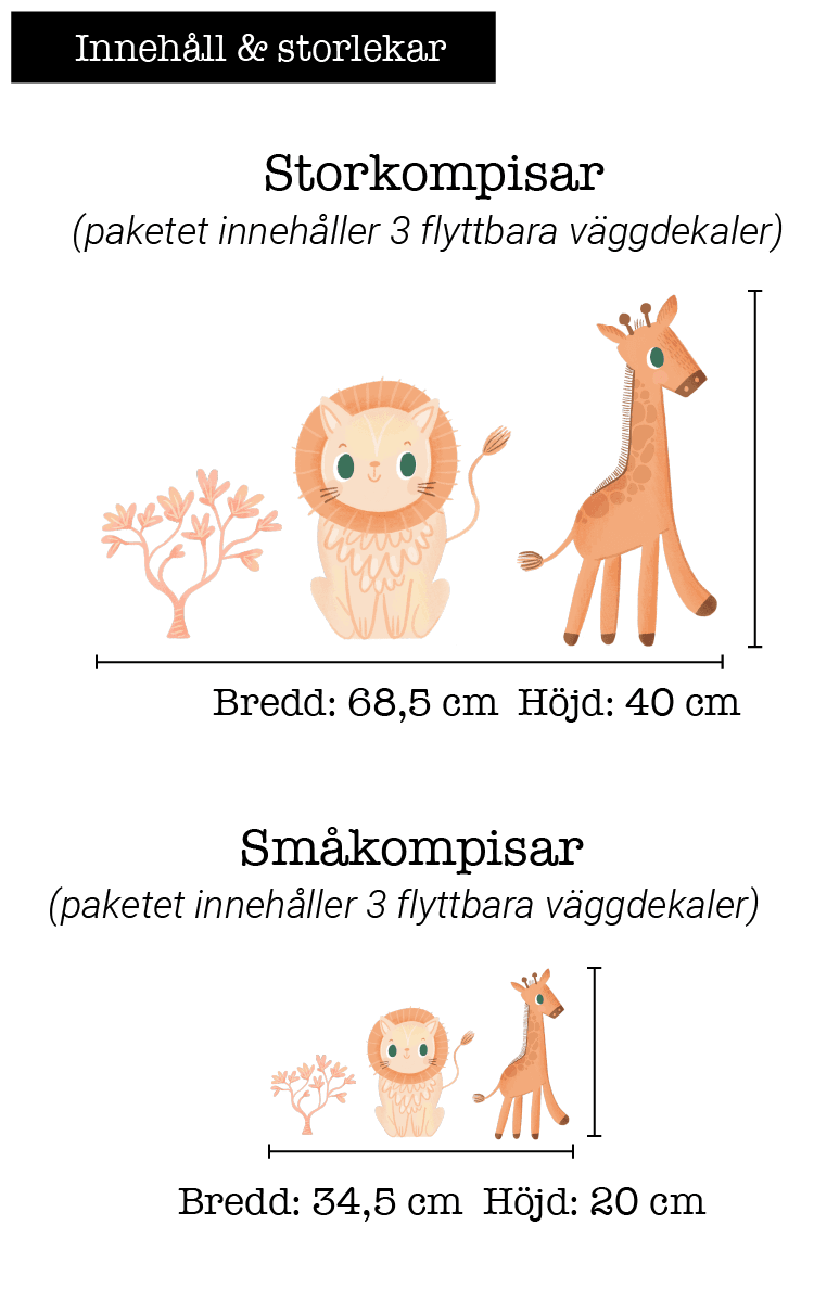 Väggklistermärken - Djungeln: Kompispaket - Lejonet & Giraffen - minimu.se