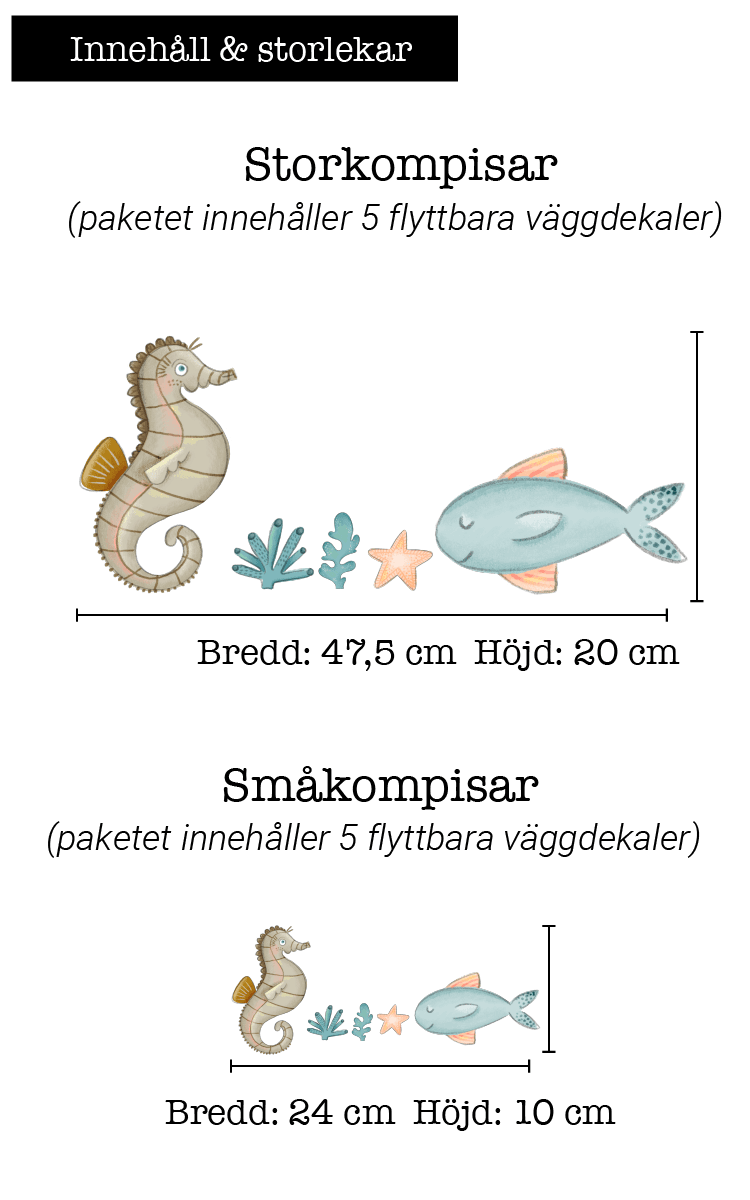 Väggklistermärken - Havet - Kompispaket: Fisken och Sjöhästen - minimu.se